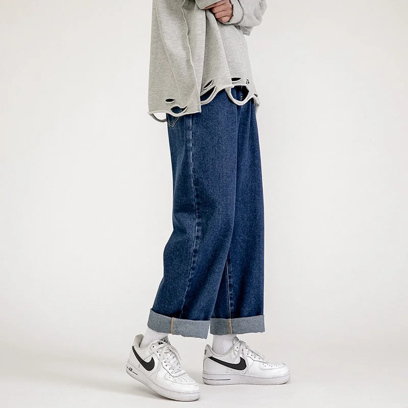 Men's Jeans Fashion Loose Straight New Casual Wide Leg Pants Cowboy Mans Streetwear Korean Hip Hop Trousers 5 Colors