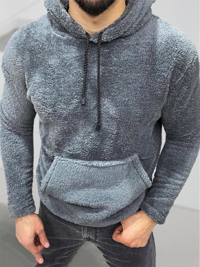 Men's Solid Gray Casual Hoodies