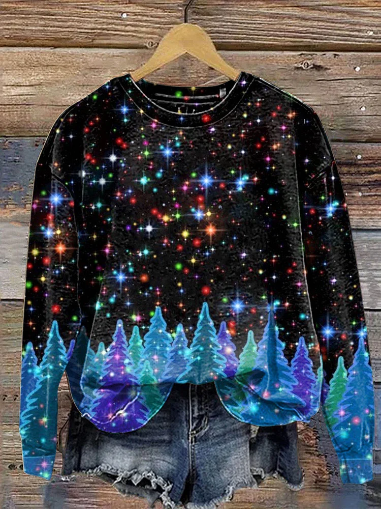 Women's Christmas Tree  Pattern Neck Sweatshirt
