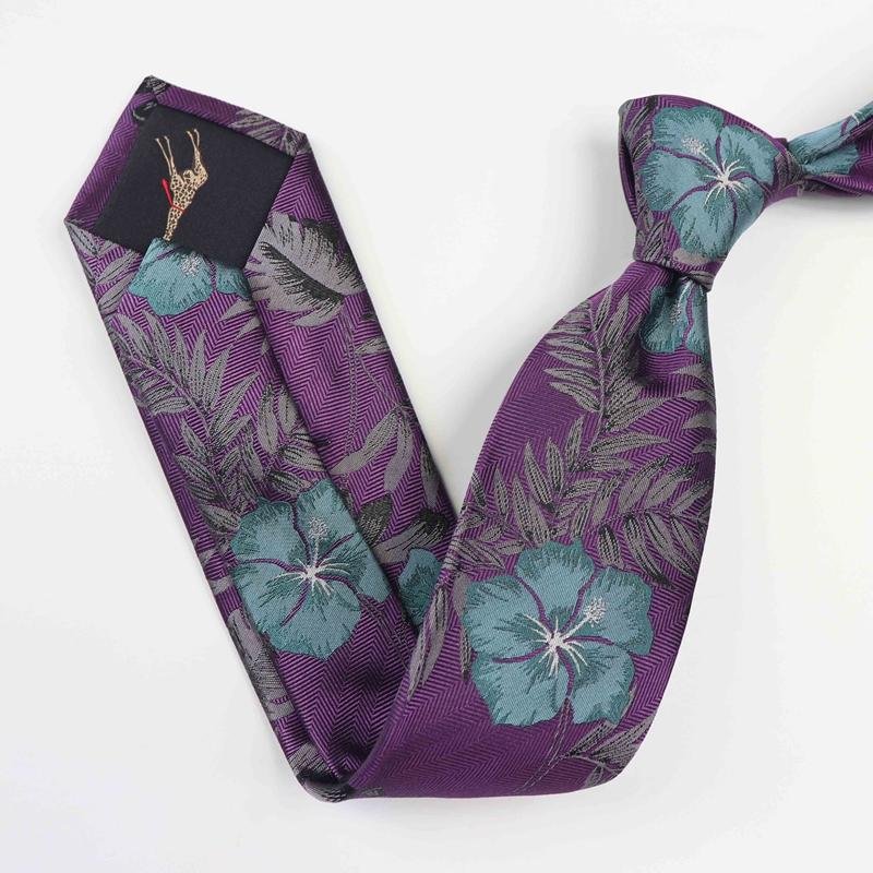 Cravate en soie  violette à fleurs imprimées-Soie Plus