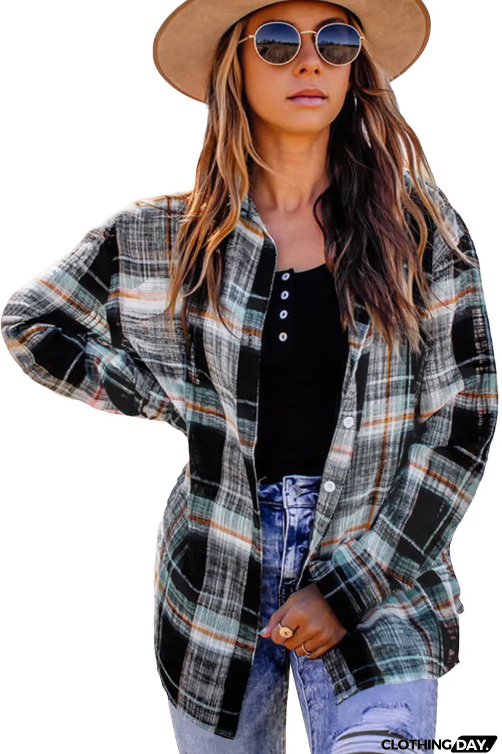 Plaid Print Long Sleeve Button-up Shirt