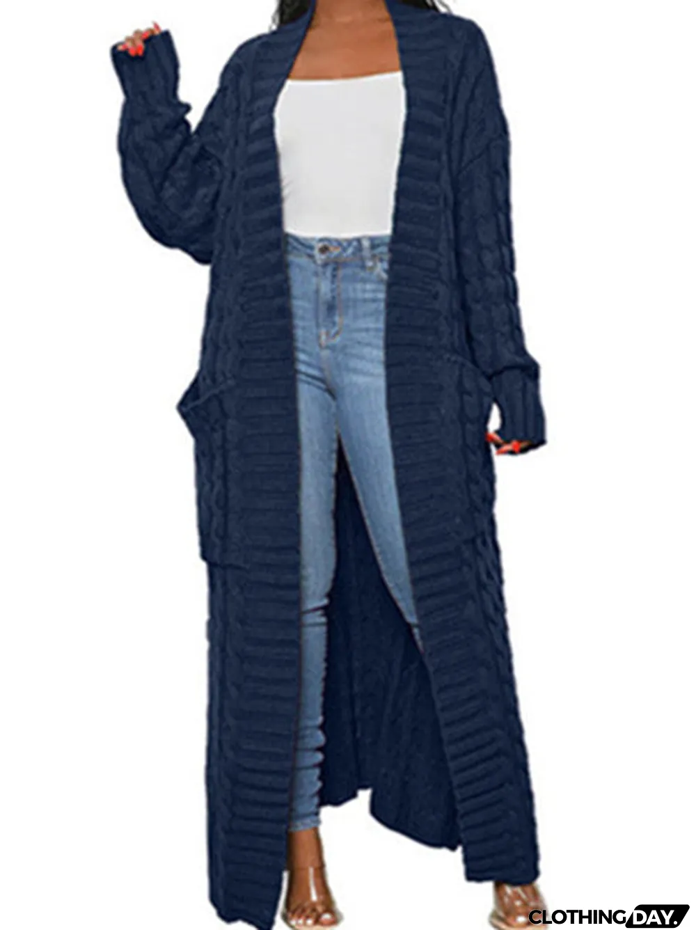 Women's V-neck Stitching Long Sweater Cardigan Jacket Long-length Coat