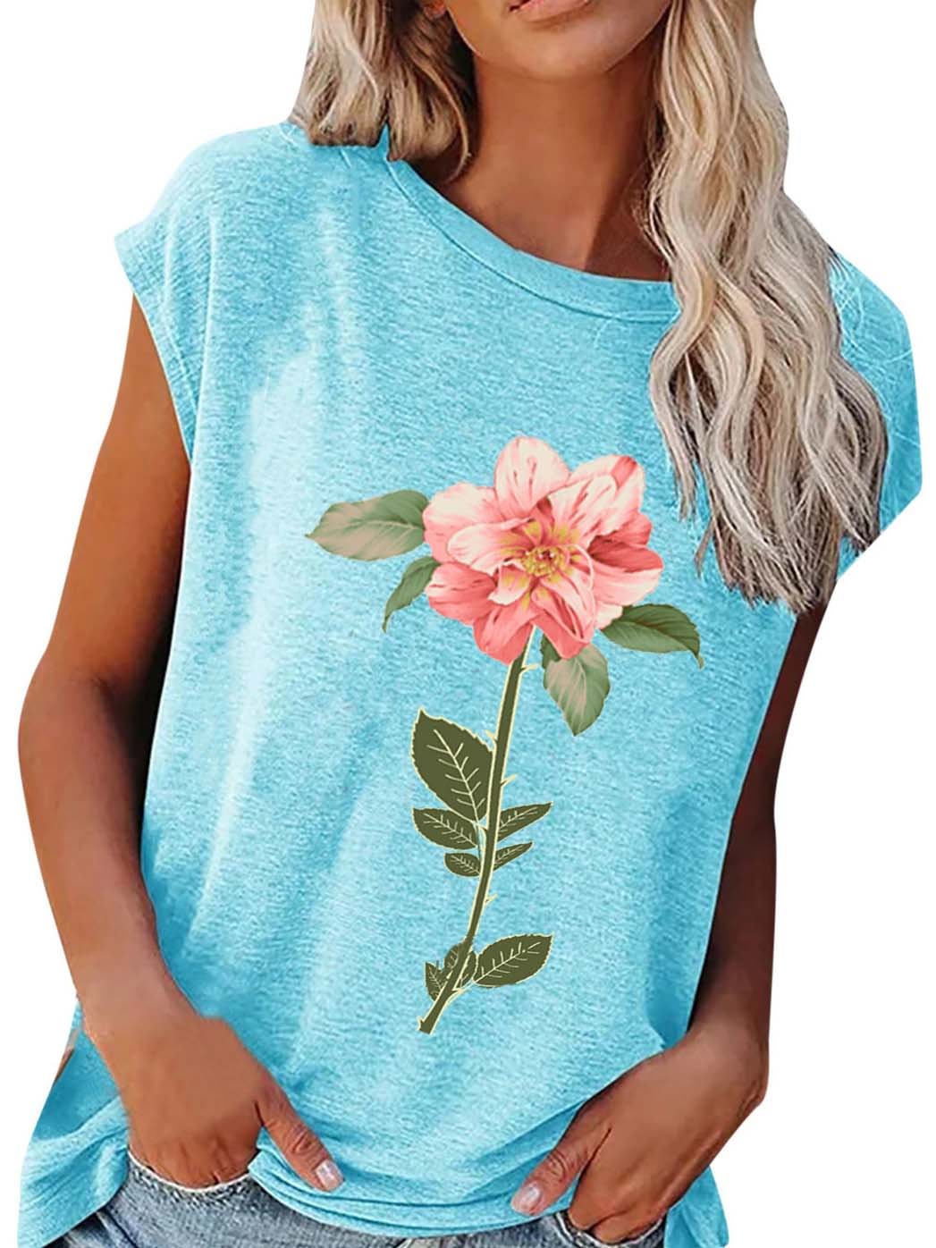 Women's Scoop Neck Short Sleeve Floral Printed Tops