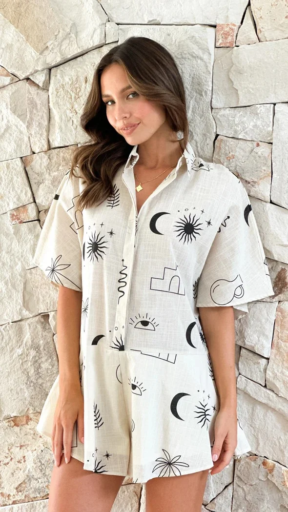 Brownm Brownm Summer New Hot Style Casual Simple Wide Leg Casual Short Jumpsuit-88192