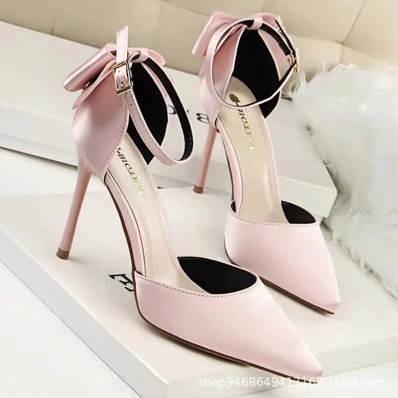Breakj Breakj New Summer Buckle With Bow High Heels Fine Heel Head Of Women's Shoes Sandals