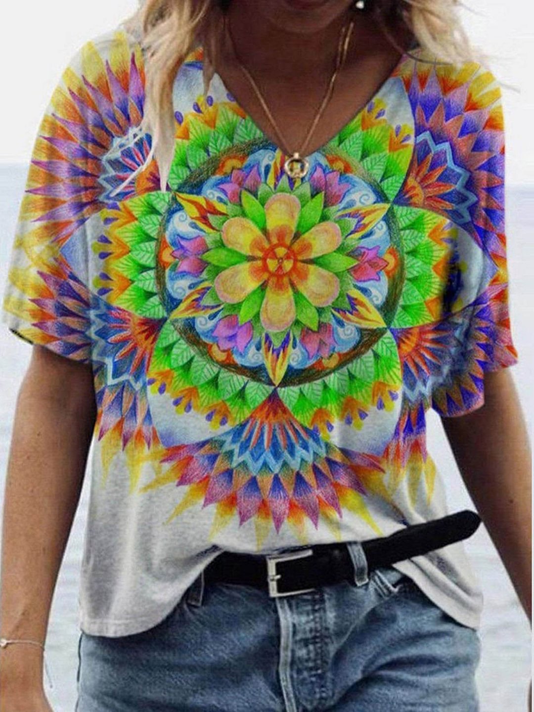 Flower Shape Print Short-Sleeved T-Shirt