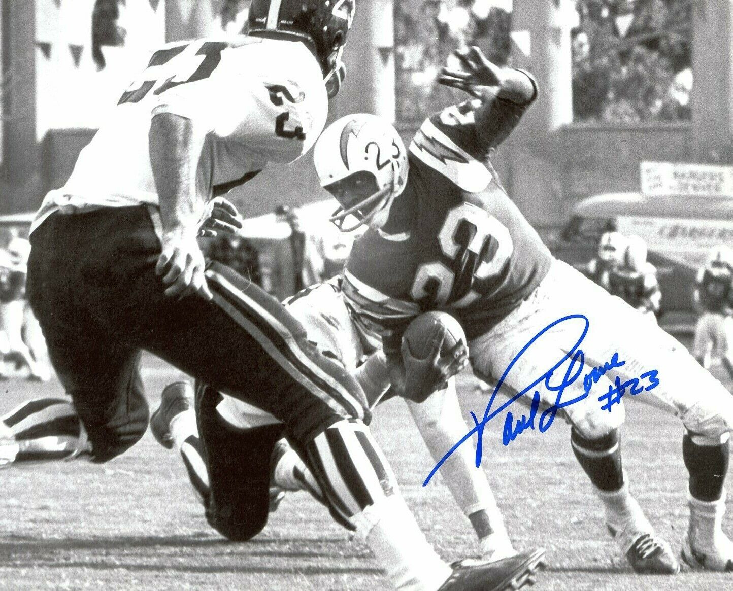 Paul Lowe autographed 8x10 San Diego Chargers In Person B&W #6