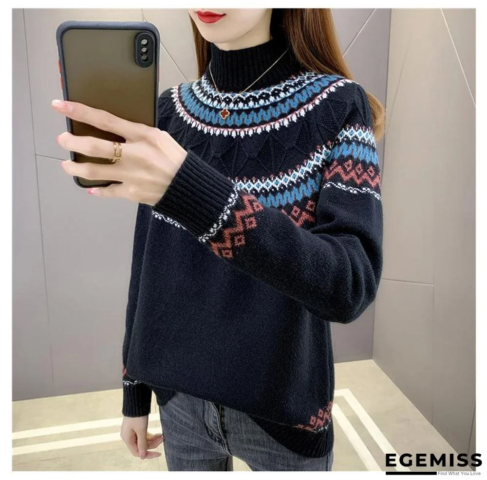 Navy Blue Plain Long Sleeve Crew Neck Sweater | EGEMISS