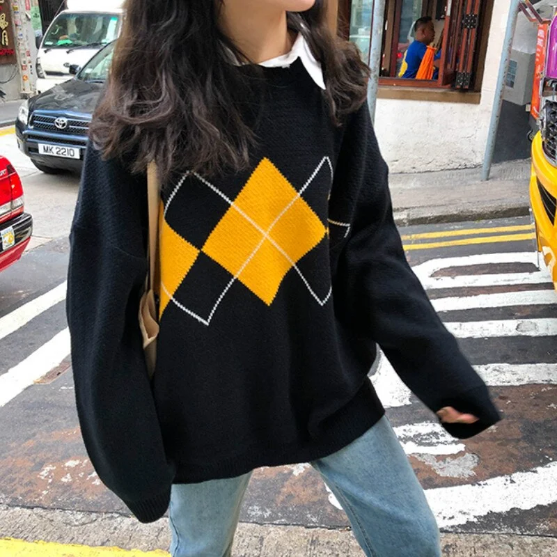 Korean Style Knitted Sweater Winter College Oversized Pullovers Fashion O-Neck Loose All Match Female Jumper Tops Sueter Mujer