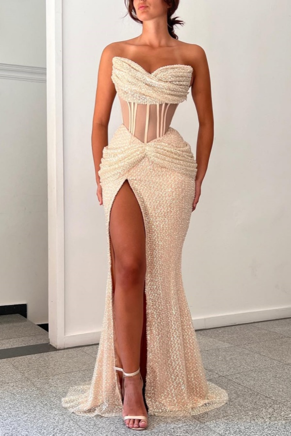 Strapless Pink Bud Shape Prom Dress With Black Long Sleeves | ZT0492