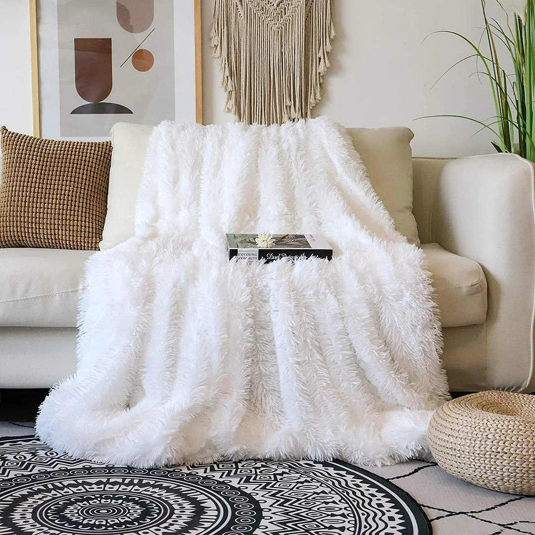 Home Decorative Soft Faux Fur Shaggy Throw Blanket Plush Fleece for Couch Sofa Bed Cover