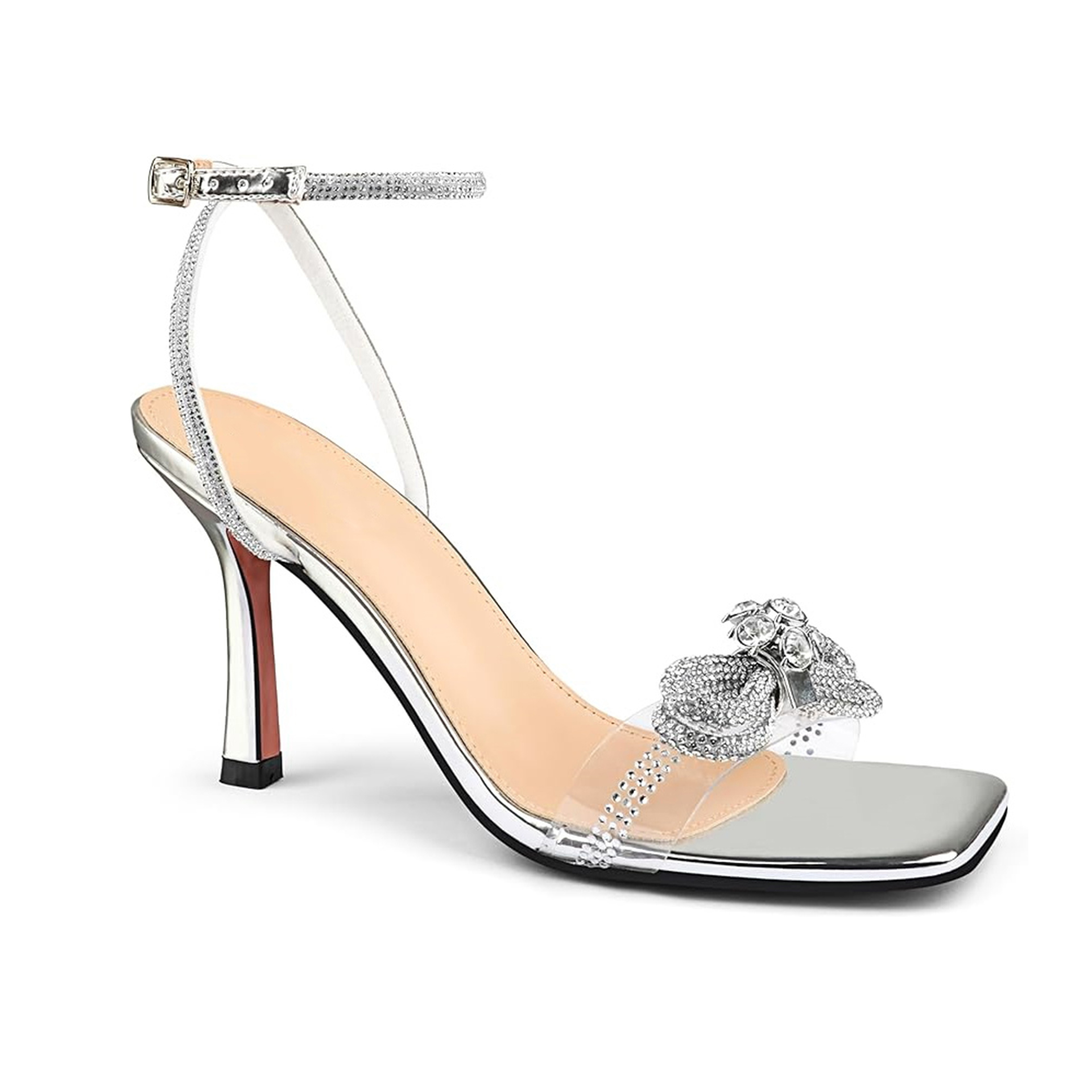 90mm Women's Stiletto Heel Ankle Strap Pumps Diamond High Heels Sandals Summer Banquet Wedding Shoes-MERUMOTE