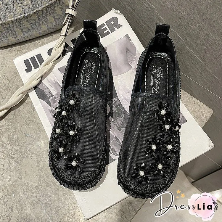Studded Floral Pattern Sheer Mesh Casual Shoes