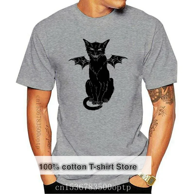 New Cotton T Shirt Funny Gothic Retro Devil Cat Artwork Print Short Sleeve Tops Tees Fashion Casual T Shirt Brand Clothing