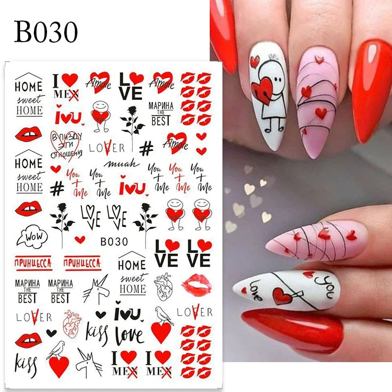1PC 3D Nail Stickers Red Heart Love Self-Adhesive Slider Nail Art Decorations Valentine's Day Decals Manicure Accessories Tool-Nail Inspo