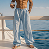 Men's Casual Linen Beachside Drawstring Elastic Waist Pants Trousers by Inlyline
