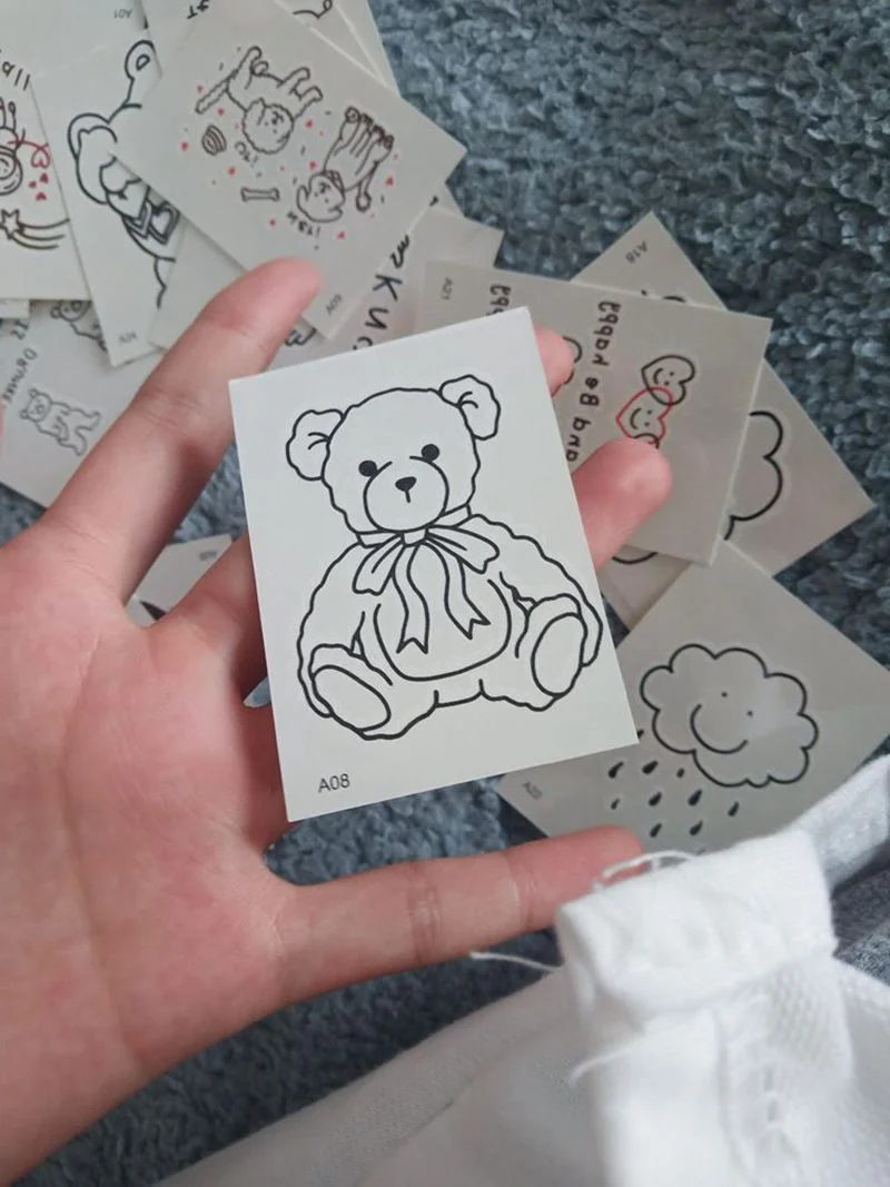 24/48pc Cartoon Line Bear Tattoo Stickers Waterproof Cute Body Art Fake Tattoos Lasting Temporary Tattoo Stickers for Men Women
