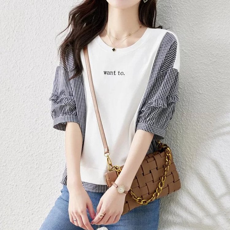 White Paneled Shift Checkered/plaid Casual Shirts & Tops QueenFunky