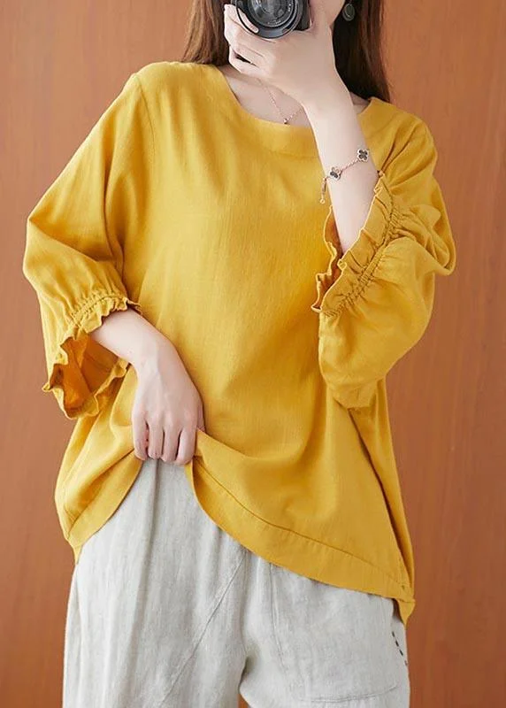 Women Yellow Ruffled Cotton Summer Shirt Top ( Limited Stock)