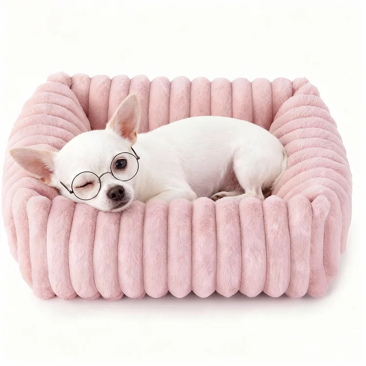 Sanmadrola Cat Bed for Small Dogs Furry Corduroy Fleece Orthopedic Pet Bed Sofa Supportive Raised Sides Animal Couch with Removable Washable Cover Non Skid Bottom