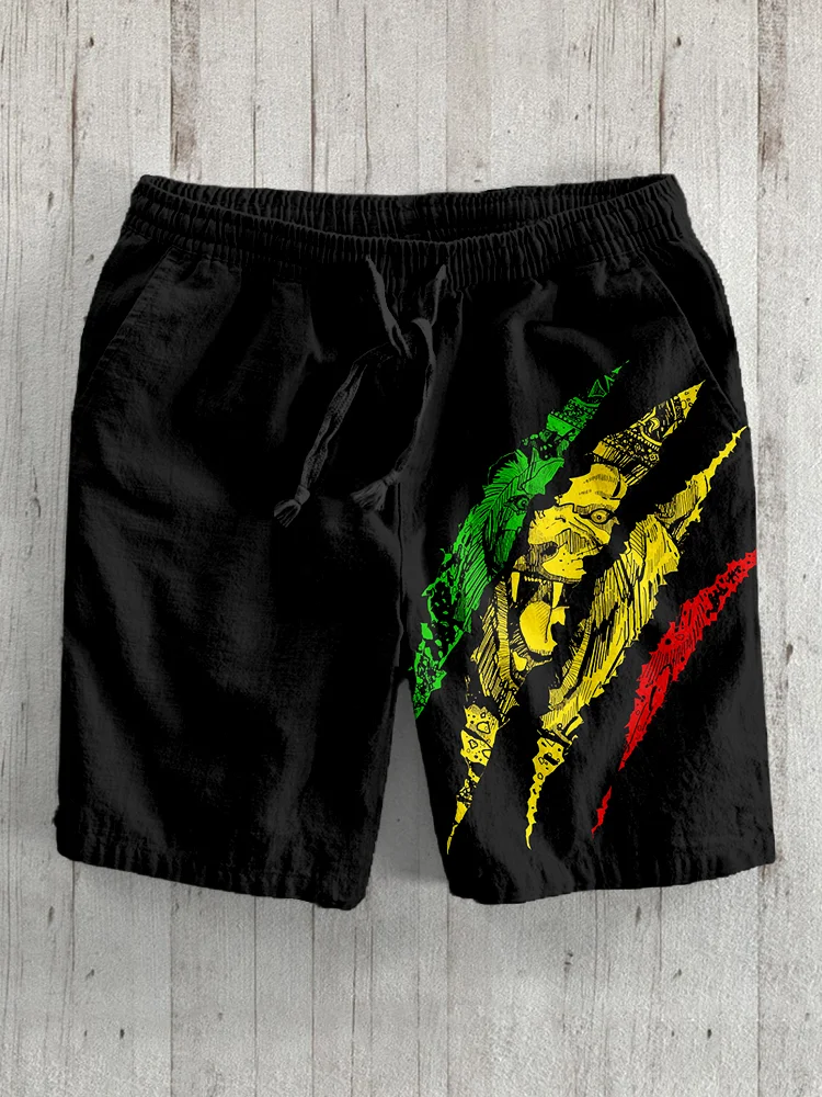 Men's Reggae Lion Art Linen Blend Shorts