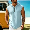 Men's Casual Zip-Up Cotton Blend Sleeveless Hoodie Tank Top With Frayed Hem And Drawstring Hood by Inlyline