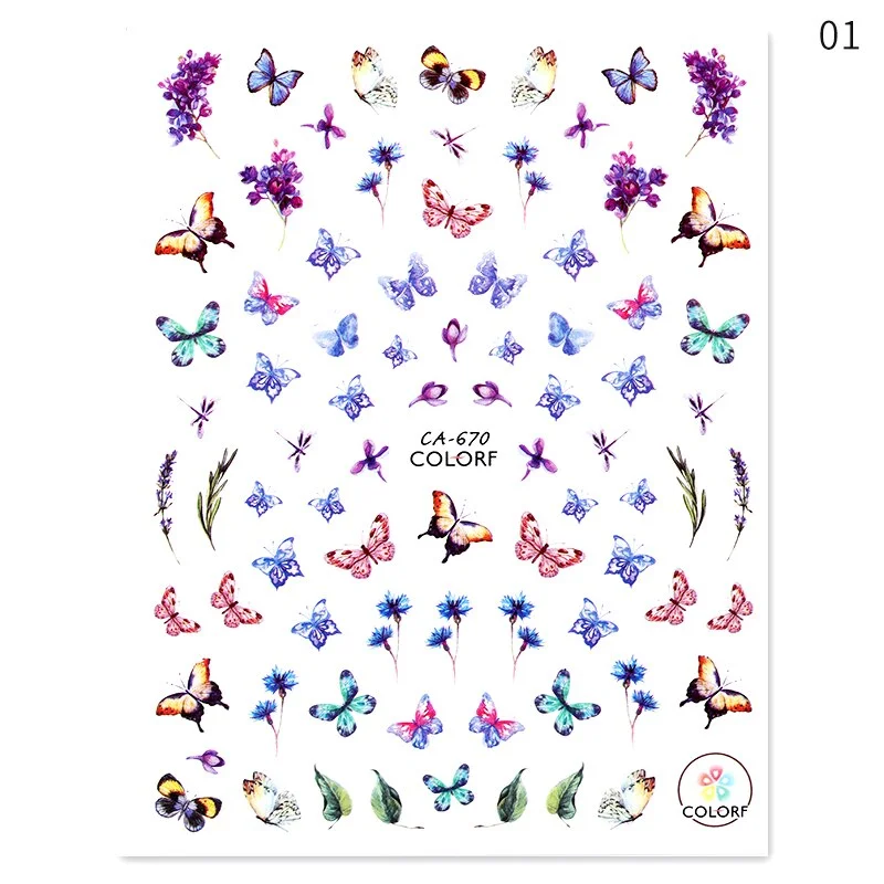 Butterfly Geometric Design 3D Nail Sticker Fruit Transfer Decals Adhensive Slider Wraps Decoration Nail Art DIY Accessories