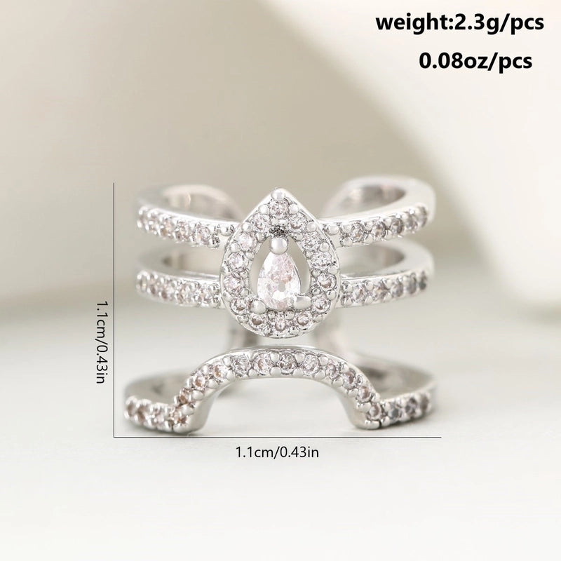 Elegant Lady Classic Style Geometric Butterfly Copper Plating Inlay 18K Gold Plated Artificial Crystal Zircon Open Rings