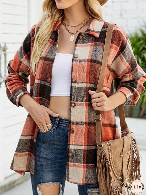 Button-Up Plaid Shirt Jacket