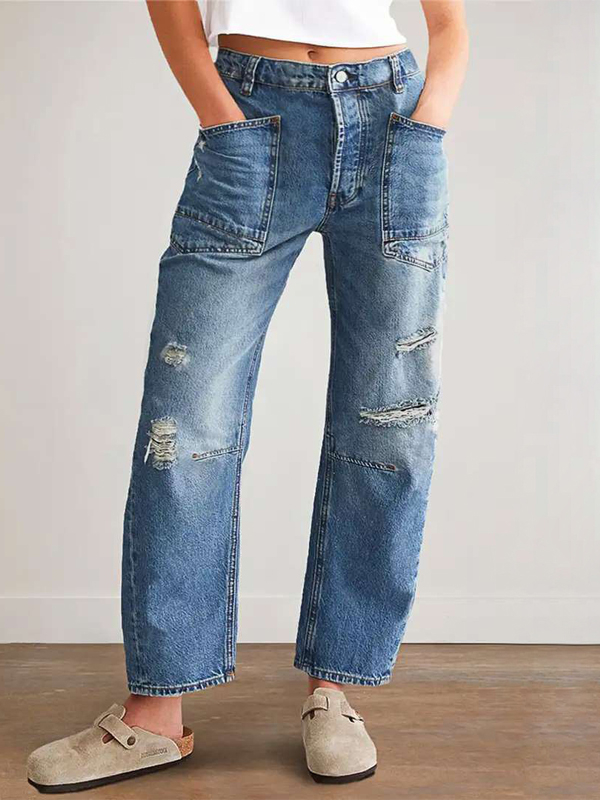 Ripped Banana Loose Straight Jeans hjn Shicloths