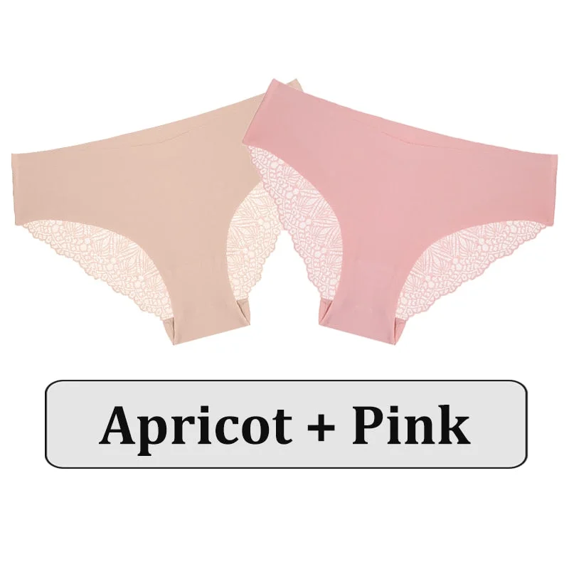 2PCS/Set Lace Panties Women Underwear Seamless Lingerie Sexy Panties Female Underpants Briefs Floral Lace Patchwork Woman Pantys