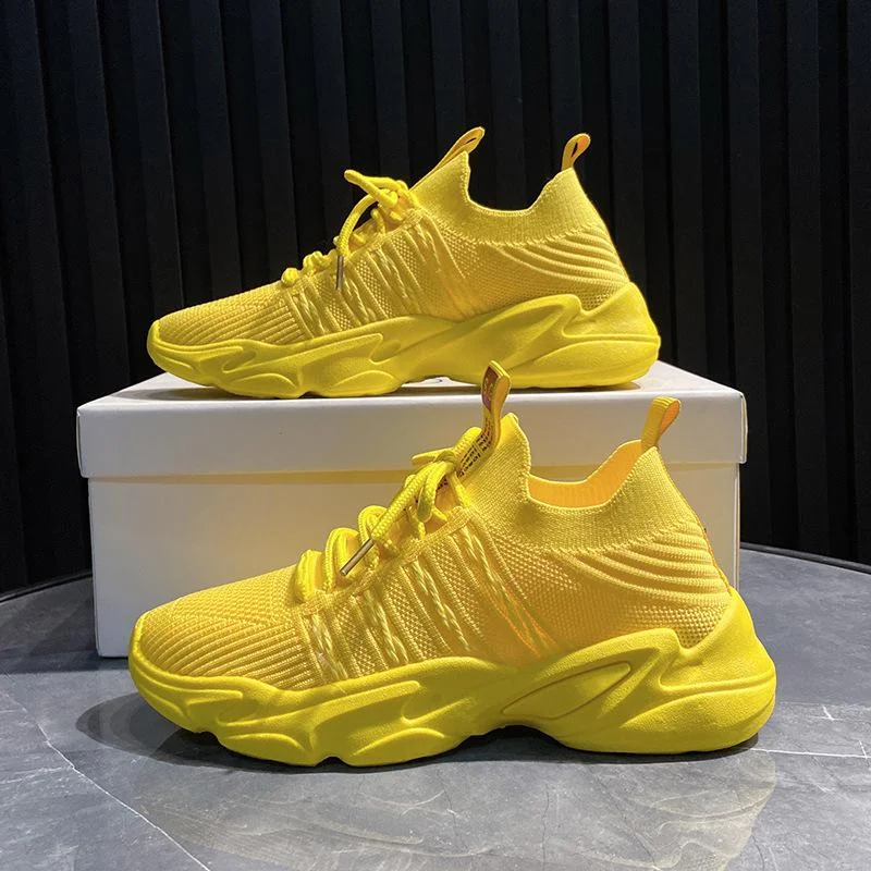 Women Platform Sneakers Breathable Mesh Lace Up Casual Female Shoes White Yellow Korean Fashion Summer 2021