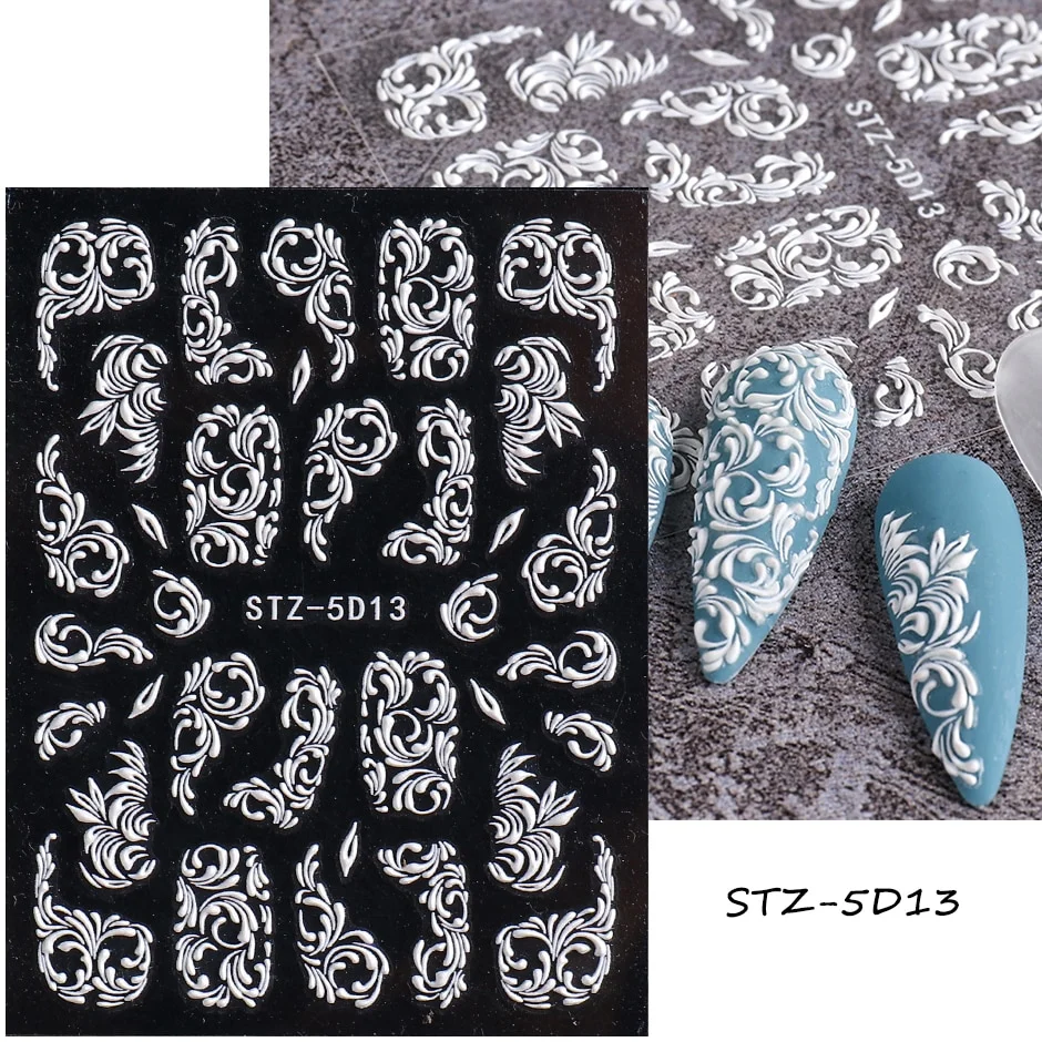 Churchf Nail Stickers Flowers Geometric Lines Decor Acrylic Embossed Sliders Gold Frame Nail Decals Cherry Blossom Manicure GLJI-5D05-Nail Inspo