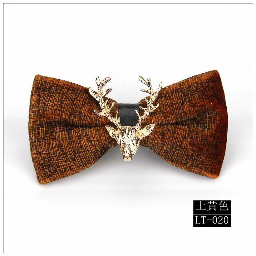 High end Fashion Men's Gold Velvet Bowtie Christmas Metal Elk Head Wedding Luxury Bow Ties Trendy Collar Jewelry Gifts for Men