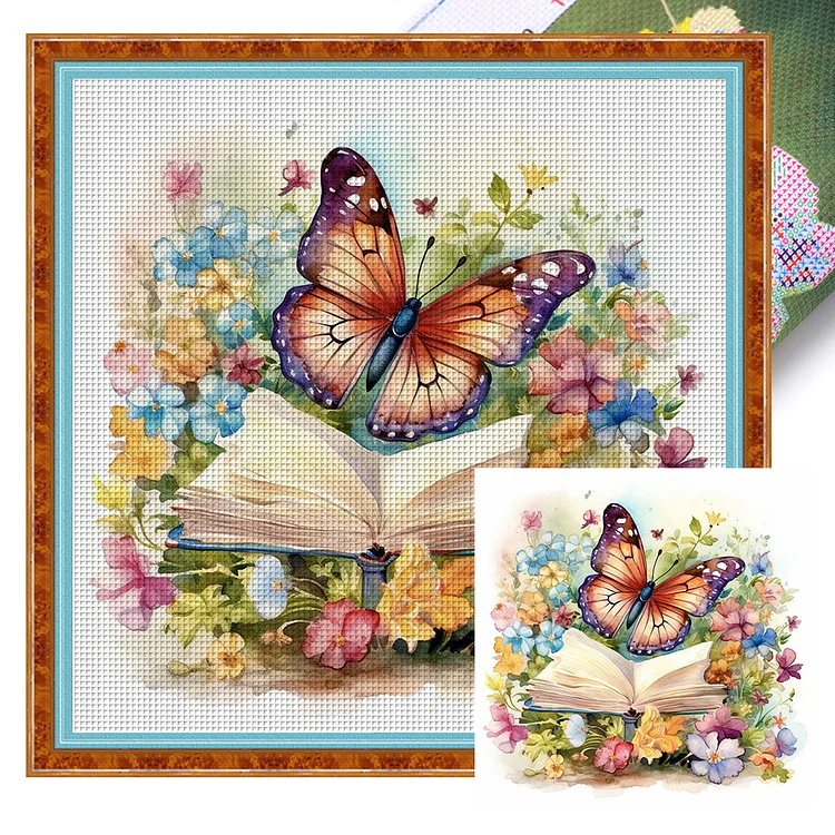 Butterfly Surrounded By Flowers (50*50cm) 11CT Stamped Cross Stitch gbfke