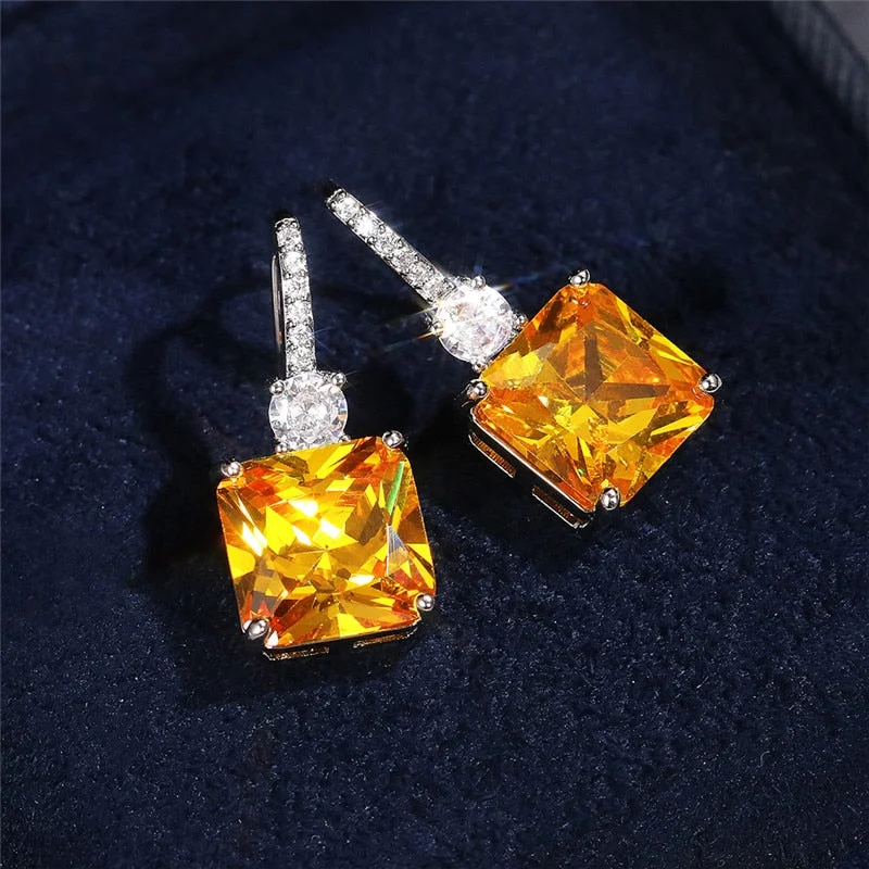 Huitan Bright Yellow CZ Drop Earrings Simple Stylish Accessories for Women Luxury Anniversary Love Gifts New Fashion Jewelry