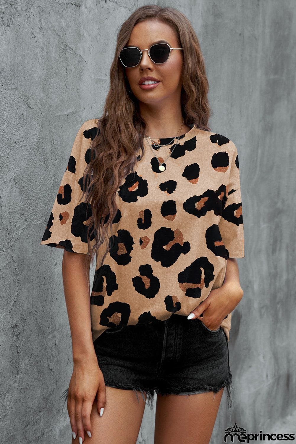 Animal Print Dropped Shoulder Round Neck T-Shirt