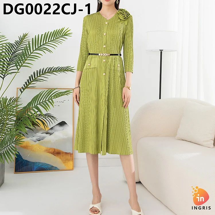 High Quality Autumn Women's Dress Handmade Pleated Waist Slim Fit Pleated Pleated Dress Women-DG00022CJ