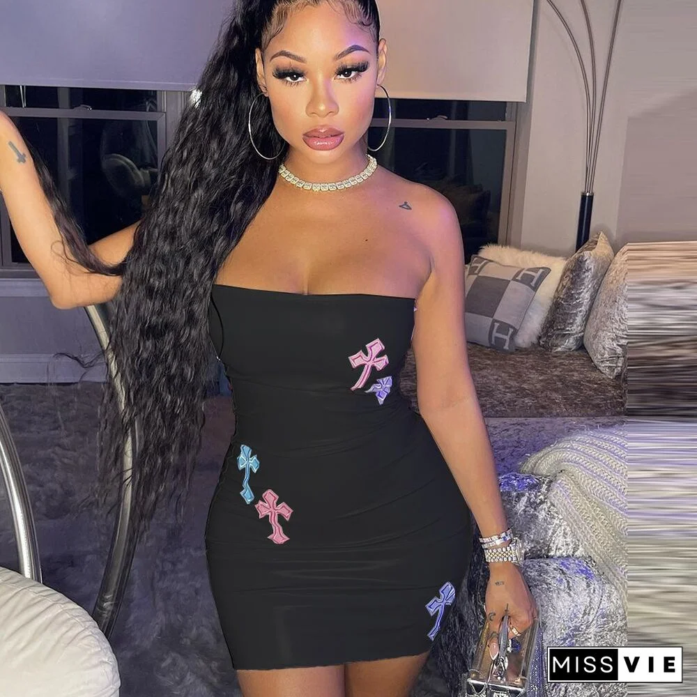 Y2K Cross Embroidered Bodycon Dress