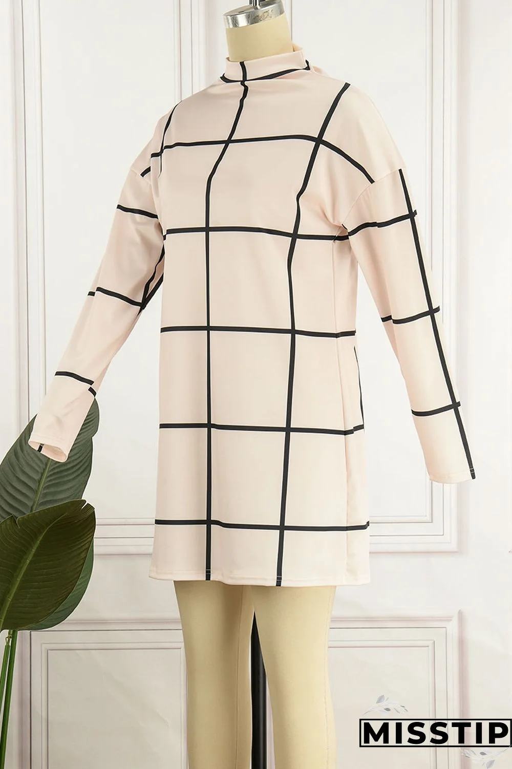 Cream White Casual Print Patchwork Half A Turtleneck Straight Dresses