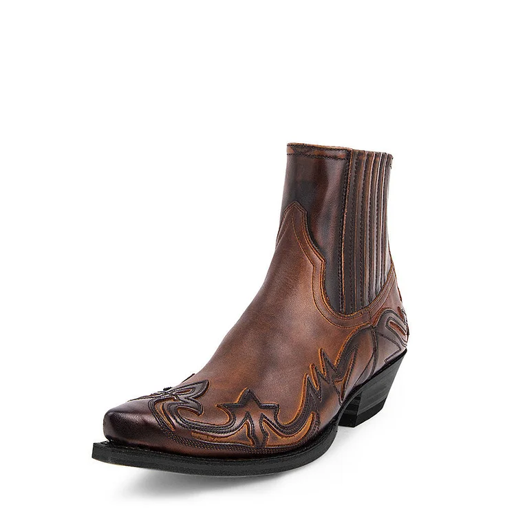 Baroque Pattern Patchwork Pointy Toe Medium Top Vintage Boots