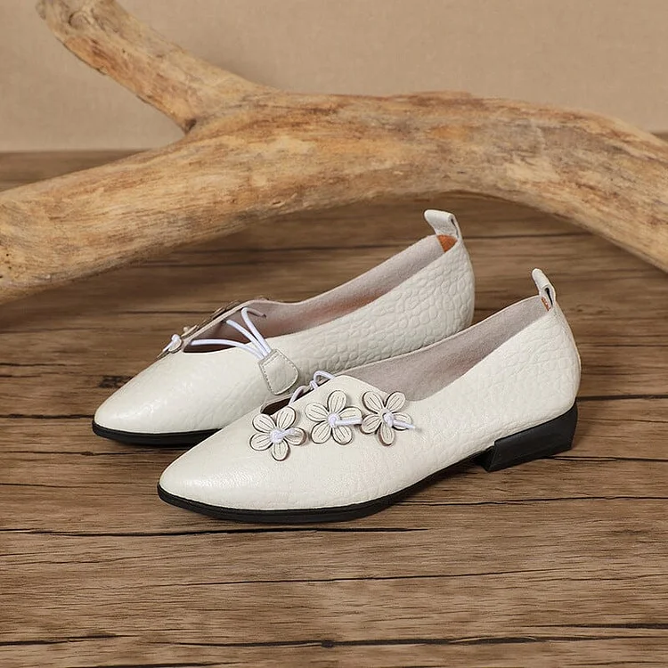 Women Spring Summer Retro Leather Flat Casual Shoes