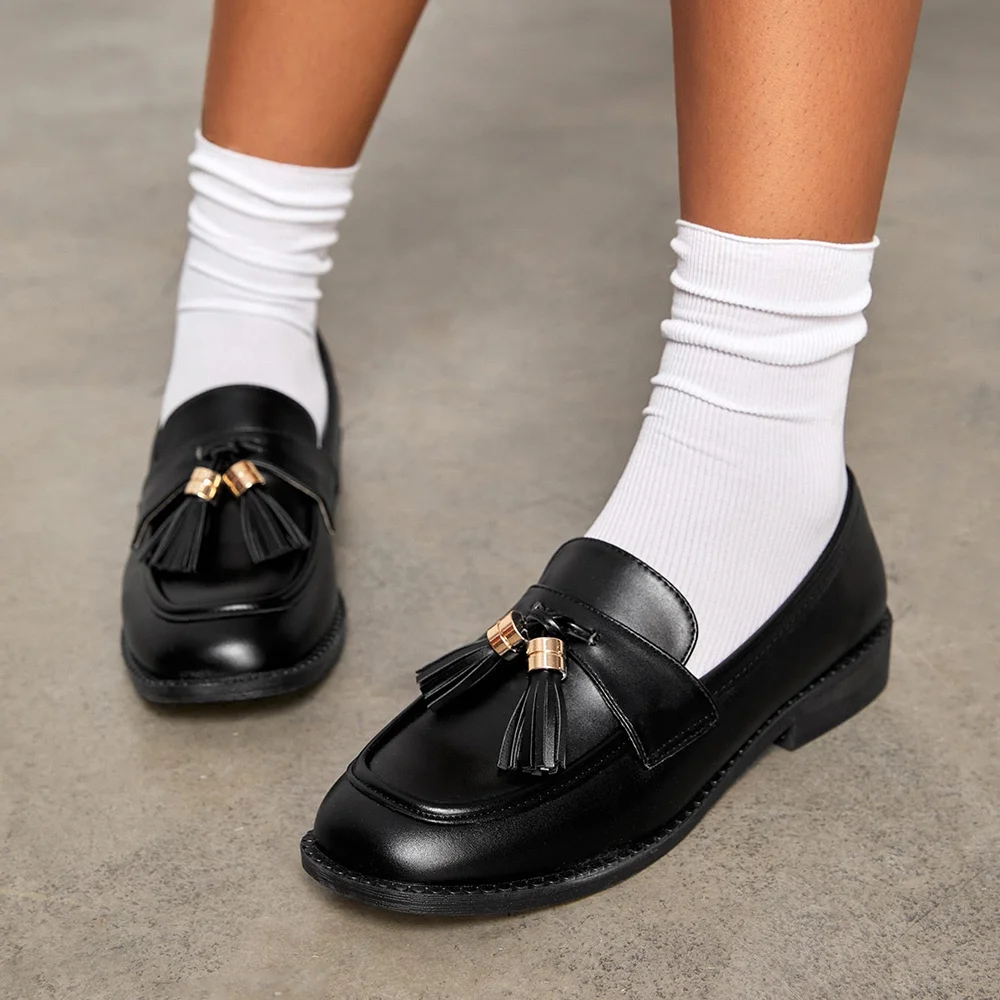Black  Shoes With Tassel Loafer Shoes For Women Nicepairs