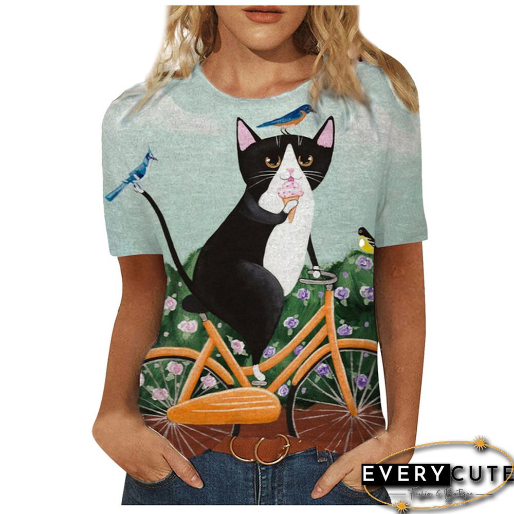 Women 3D Landscape Painting Positioning Sunflower Print T Shirt New Summer Vintage Casual Short Sleeve O-Neck Size Top