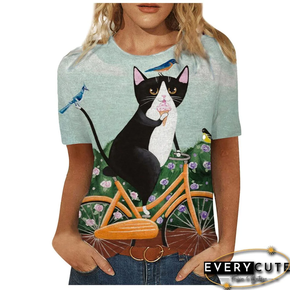 Women 3D Landscape Painting Positioning Sunflower Print T Shirt New Summer Vintage Casual Short Sleeve O-Neck Size Top