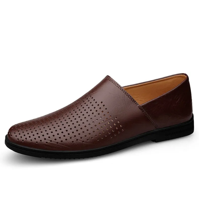 Genuine Leather Men Casual Shoes Luxury Brand Italian Mens Loafers Breathable Driving Shoes Summer Men Moccasins Plus Size 38-46
