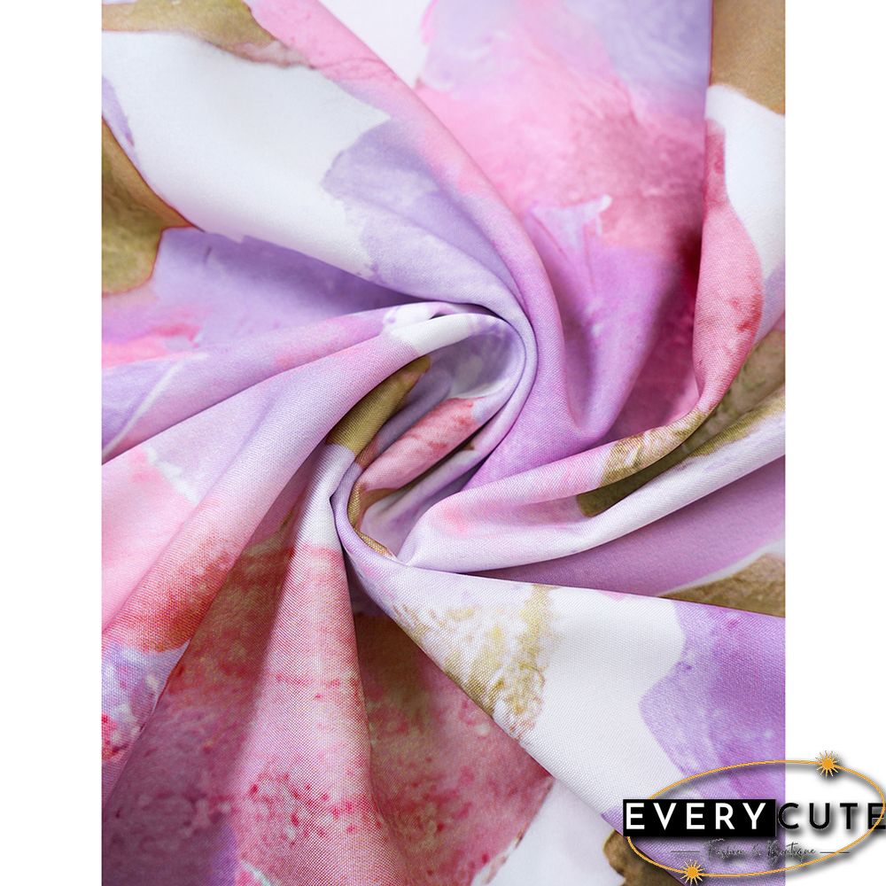 Purple Pink Floral Print Puff Sleeve Long Dress