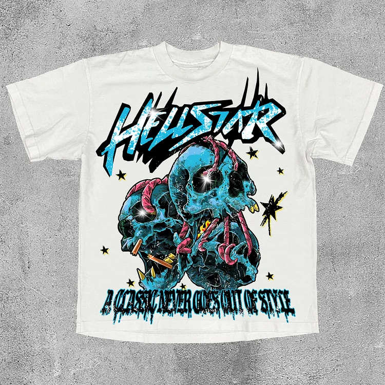 Casual Hellstar Skeleton Bandage Retro Interest Print 100% Cotton T-Shirt