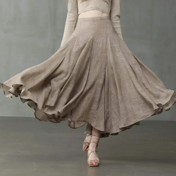 Solid Color Casual Comfy Linen Cotton Skirt