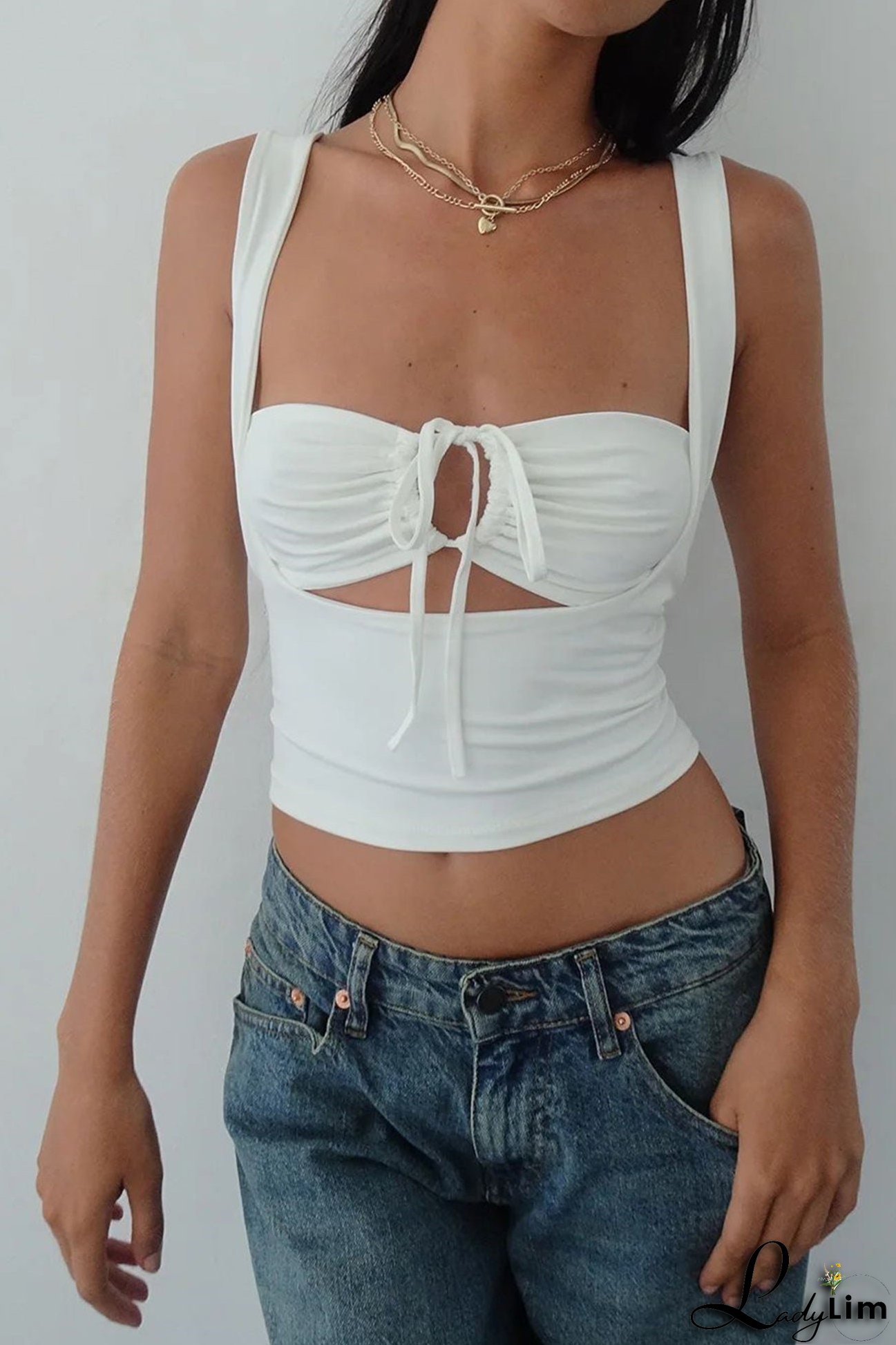 Square Neck Tie-up Ruched Vest